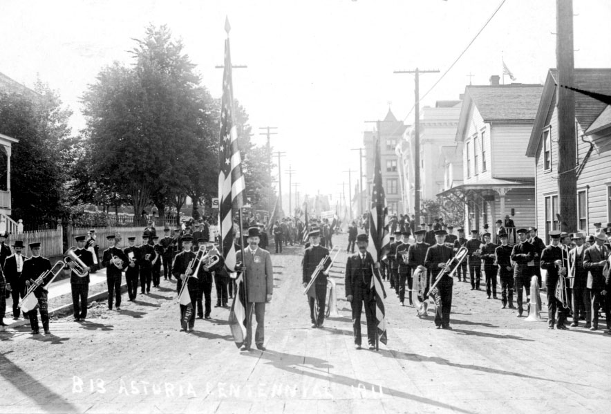 Band marching in the Astoria Centennial Parade, 1911.