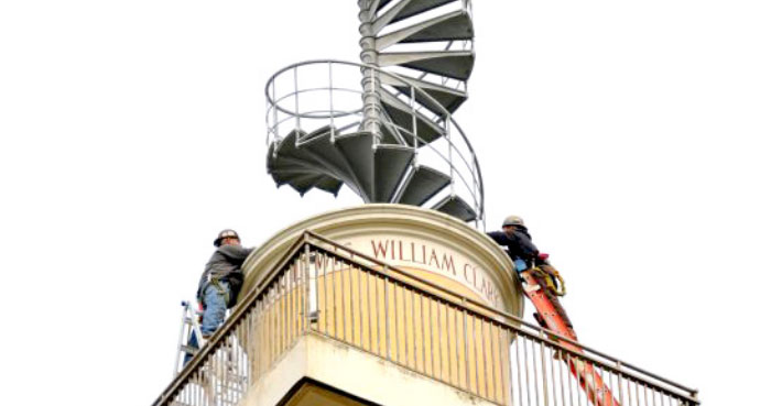 Lowering a new staircase into the Astoria Column in 2004
